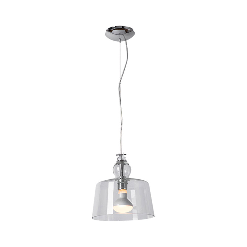 Contemporary 1-Light Pendant with Clear Glass Shade - Sleek Chrome Trifle Bowl Hanging Lamp