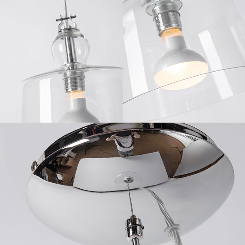Contemporary Chrome Pendant Light With Clear Glass Shade - Modern Hanging Lamp Fixture