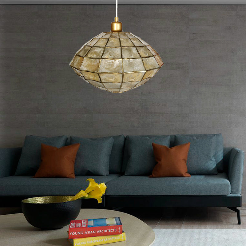 Modern Gold Oval/Globe Pendant Light For Living Room- 1 Shell Hanging Lamp Kit / B