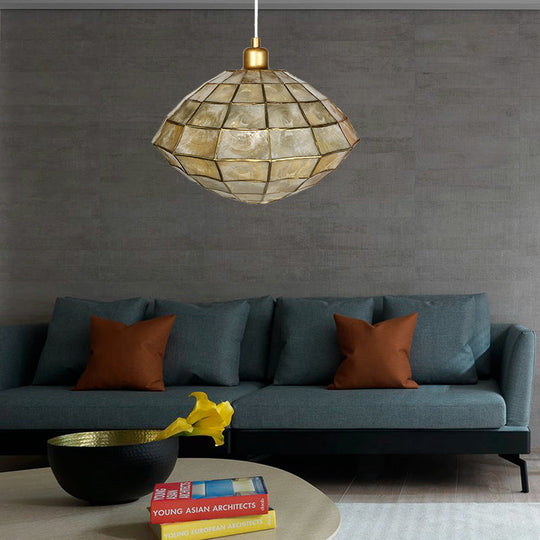 Modern Gold Oval/Globe Pendant Light For Living Room- 1 Shell Hanging Lamp Kit / B