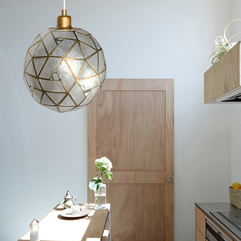 Gold Pendant Lamp with Ball Shell Shade - 1 Light Dining Room Ceiling Light