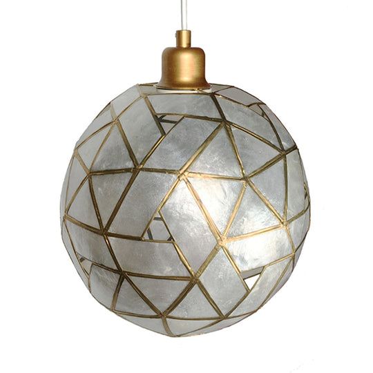 Gold Pendant Lamp with Ball Shell Shade - 1 Light Dining Room Ceiling Light