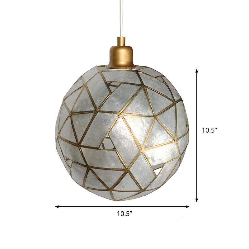 Gold Pendant Lamp with Ball Shell Shade - 1 Light Dining Room Ceiling Light
