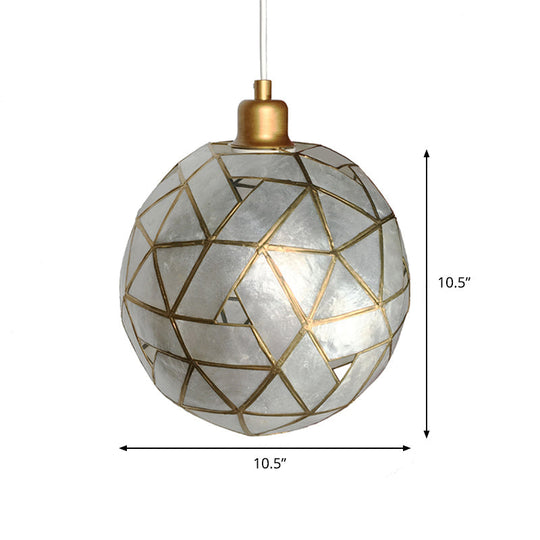 Gold Pendant Lamp with Ball Shell Shade - 1 Light Dining Room Ceiling Light