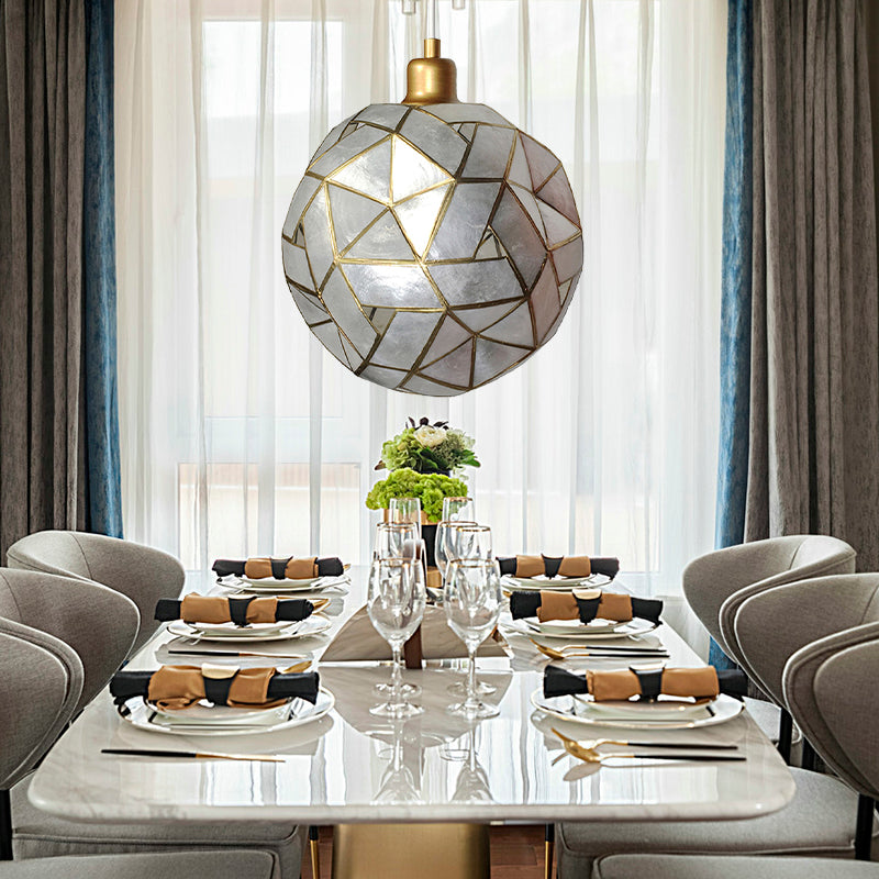 Gold Pendant Lamp with Ball Shell Shade - 1 Light Dining Room Ceiling Light