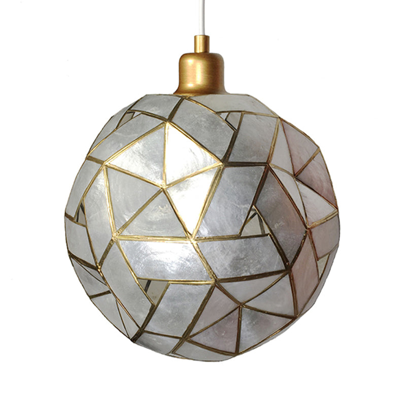 Gold Pendant Lamp with Ball Shell Shade - 1 Light Dining Room Ceiling Light