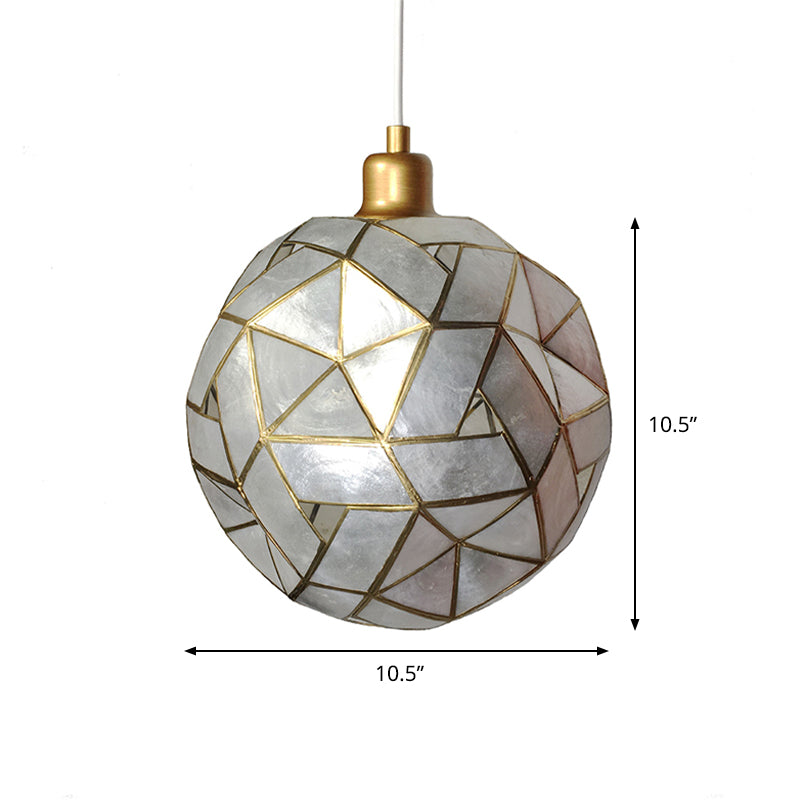 Gold Pendant Lamp with Ball Shell Shade - 1 Light Dining Room Ceiling Light
