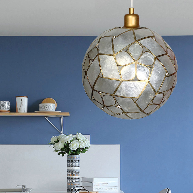 Gold Pendant Lamp with Ball Shell Shade - 1 Light Dining Room Ceiling Light