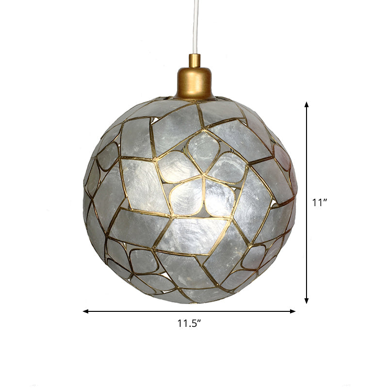 Gold Pendant Lamp with Ball Shell Shade - 1 Light Dining Room Ceiling Light