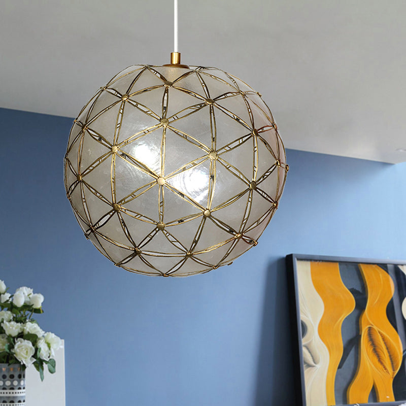 Gold Pendant Lamp with Ball Shell Shade - 1 Light Dining Room Ceiling Light