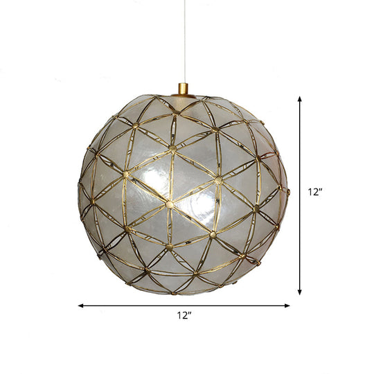 Gold Pendant Lamp with Ball Shell Shade - 1 Light Dining Room Ceiling Light