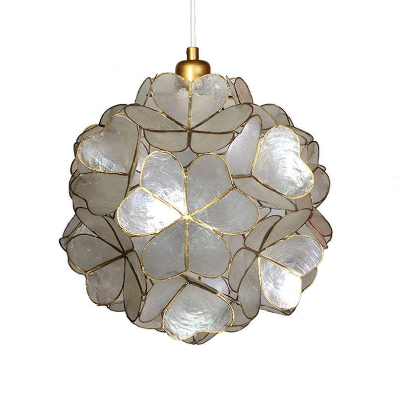 Modern Shell Globe Pendant: Elegant 1-Light Hanging Ceiling Fixture in White/Beige
