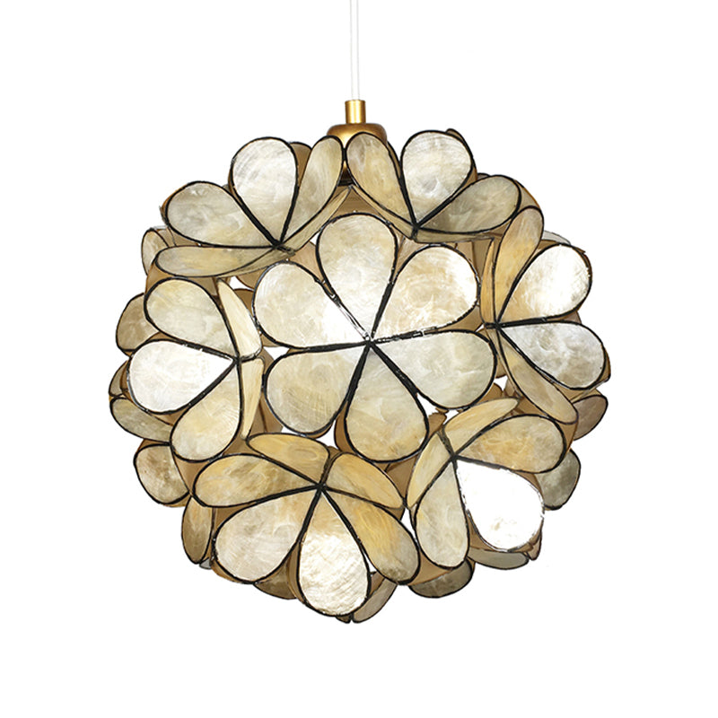 Modern Shell Globe Pendant: Elegant 1-Light Hanging Ceiling Fixture in White/Beige