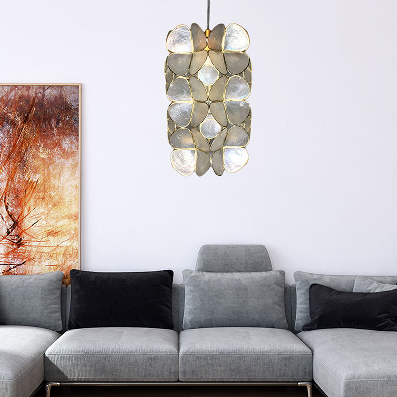 Cylinder Shell Pendant Light With Simple Silver Suspension - Ideal For Living Room