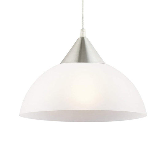 Modern Nickel Dome Ceiling Pendant With White Glass Shade