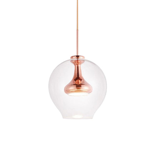 Contemporary Clear Glass Pendant Light: Sphere-Shaped, LED Hanging Lamp Kit in White/Warm Light with Nickle, Gold, or Rose Gold Finish