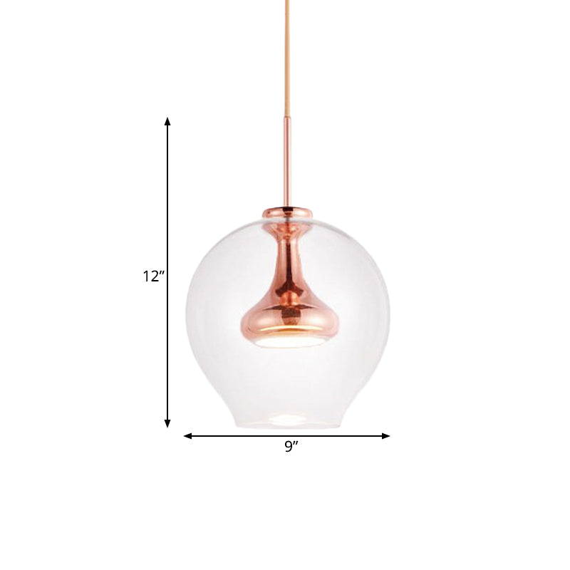 Contemporary Clear Glass Pendant Light: Sphere-Shaped, LED Hanging Lamp Kit in White/Warm Light with Nickle, Gold, or Rose Gold Finish