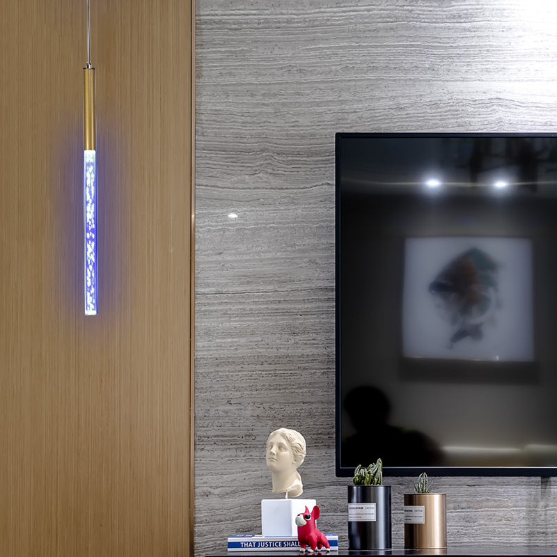 Modern Crystal Hanging Pendant Light - 1-Light Gold Ceiling Lamp for Bars - Warm/White/Purple Light