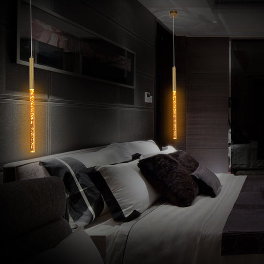 Modern Crystal Hanging Pendant Light - 1-Light Gold Ceiling Lamp for Bars - Warm/White/Purple Light