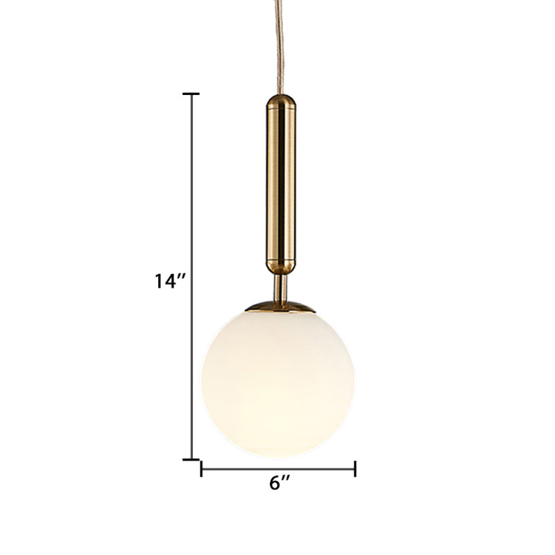 Post-Modern Gold Kitchen Pendant Light With White Glass Shade - 1-Light Kit 6/8/10 Wide