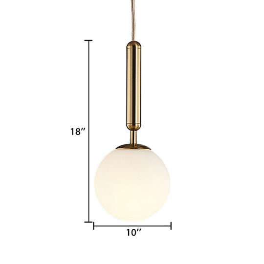 Post-Modern Gold Kitchen Pendant Light With White Glass Shade - 1-Light Kit 6/8/10 Wide