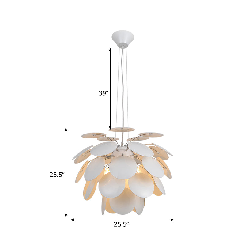 Contemporary Style Metallic Pinecone Ceiling Hanging Light - 1 Light White Pendant Lamp - 21.5"/25.5