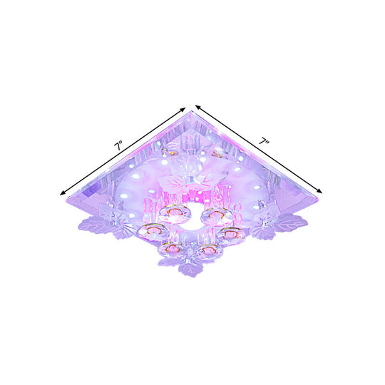 Clear Crystal LED Flush Mount Ceiling Light with Leaf Deco in Warm/White Light - 7"/9.5" Width for Hallways