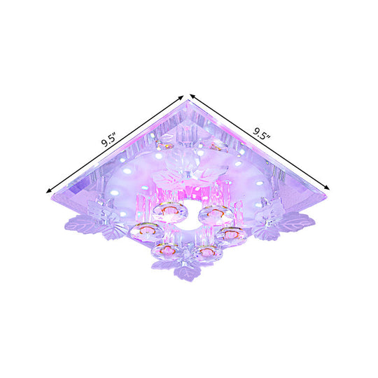 Clear Crystal LED Flush Mount Ceiling Light with Leaf Deco in Warm/White Light - 7"/9.5" Width for Hallways