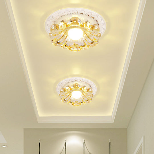 Simplicity LED Ceiling Light in White Round/Square Flushmount with Flower Crystal Shade - Warm/White Light