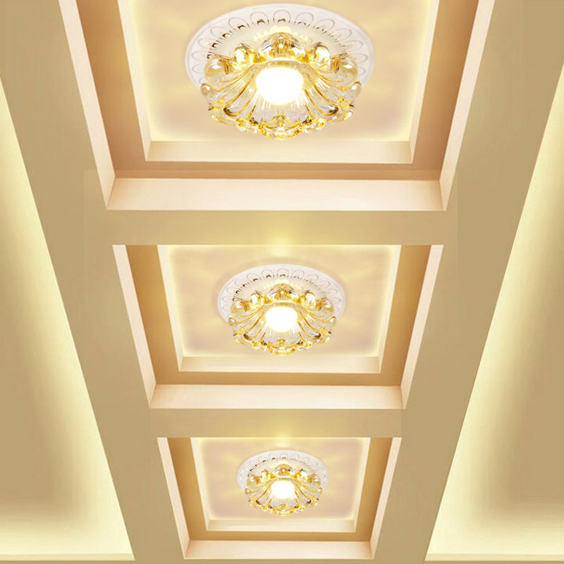 Simplicity Led Ceiling Light In White Round/Square Flushmount With Flower Crystal Shade - Warm/White