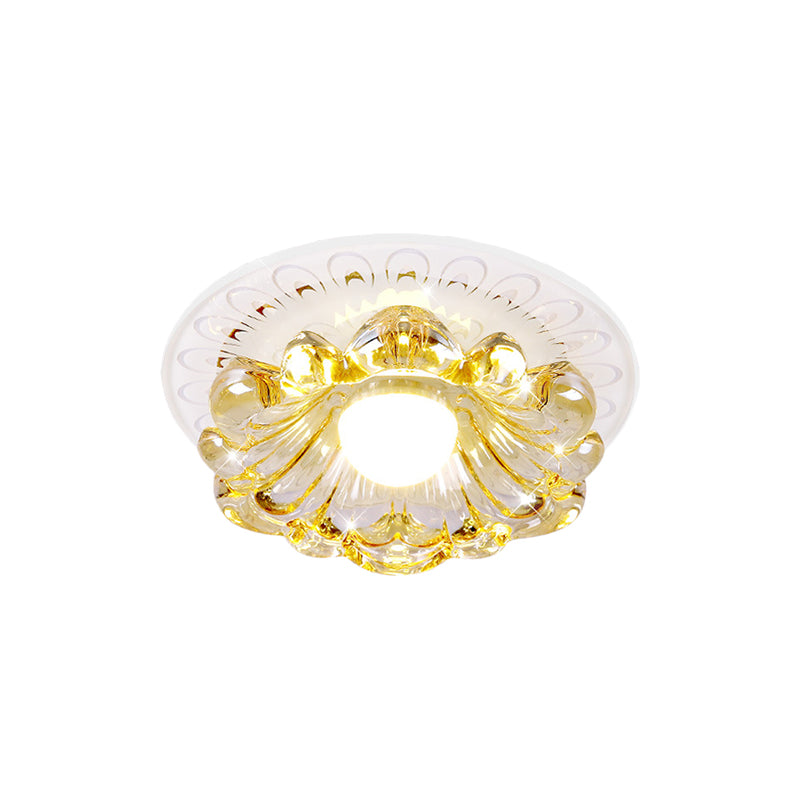 Simplicity LED Ceiling Light in White Round/Square Flushmount with Flower Crystal Shade - Warm/White Light