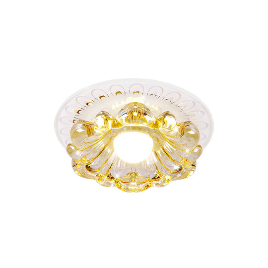 Simplicity LED Ceiling Light in White Round/Square Flushmount with Flower Crystal Shade - Warm/White Light