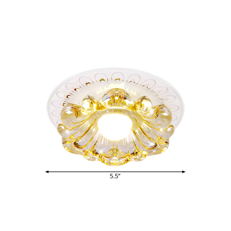 Simplicity LED Ceiling Light in White Round/Square Flushmount with Flower Crystal Shade - Warm/White Light