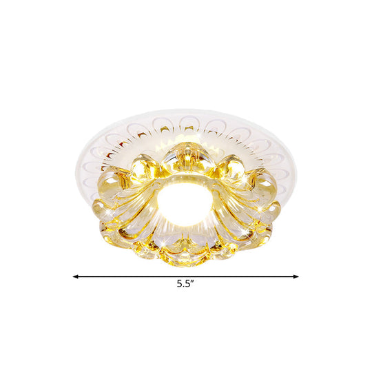 Simplicity LED Ceiling Light in White Round/Square Flushmount with Flower Crystal Shade - Warm/White Light