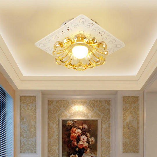 Simplicity LED Ceiling Light in White Round/Square Flushmount with Flower Crystal Shade - Warm/White Light