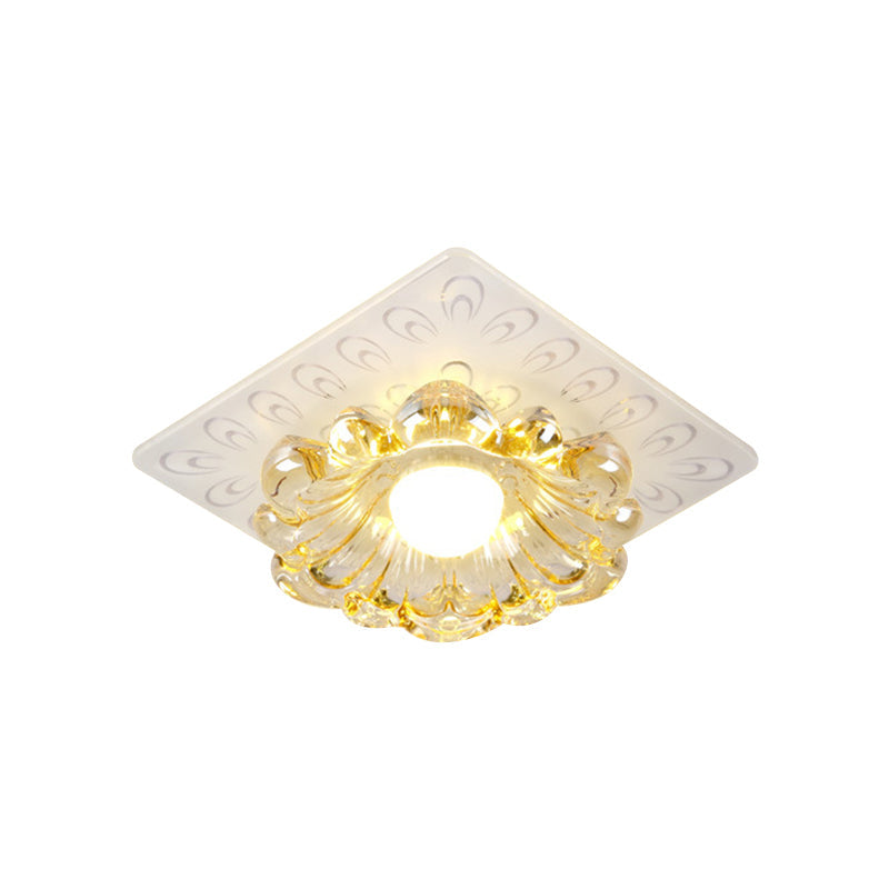 Simplicity LED Ceiling Light in White Round/Square Flushmount with Flower Crystal Shade - Warm/White Light