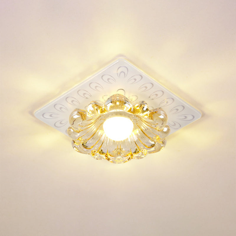 Simplicity LED Ceiling Light in White Round/Square Flushmount with Flower Crystal Shade - Warm/White Light