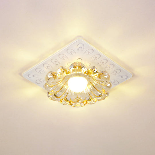Simplicity LED Ceiling Light in White Round/Square Flushmount with Flower Crystal Shade - Warm/White Light