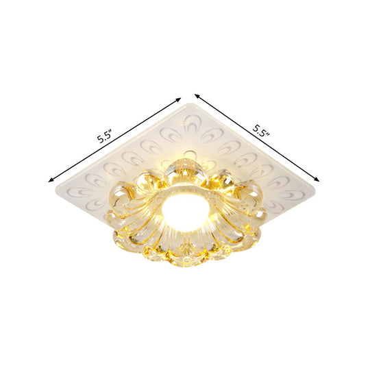 Simplicity LED Ceiling Light in White Round/Square Flushmount with Flower Crystal Shade - Warm/White Light