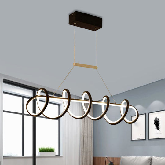 Minimalist Black/White Led Ceiling Light For Dining Room: Twisted Metallic Island Lighting
