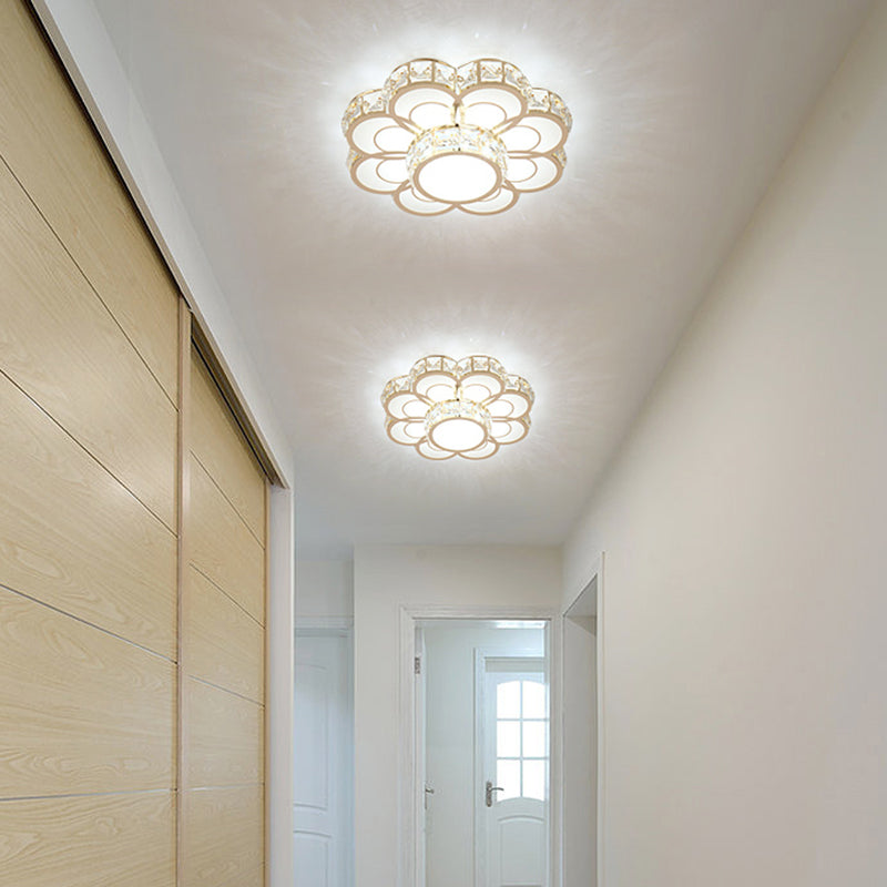 Beveled Crystal Flower Ceiling Light: Simple, LED Flush Mount Fixture - 10"/12" Width, Gold