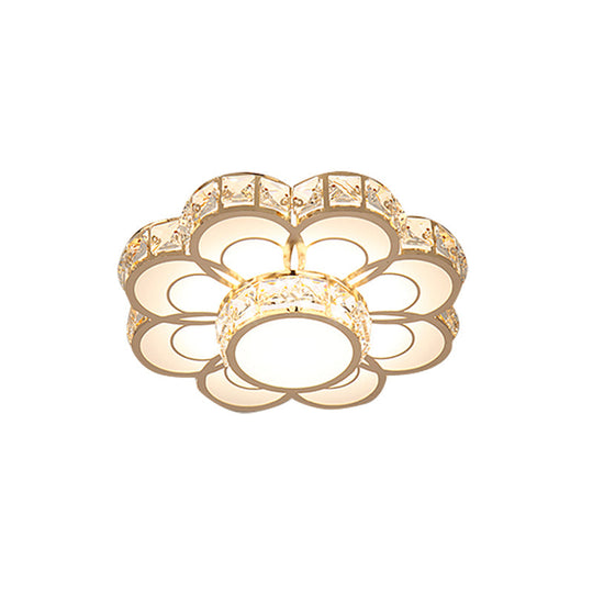 Beveled Crystal Flower Ceiling Light: Simple, LED Flush Mount Fixture - 10"/12" Width, Gold