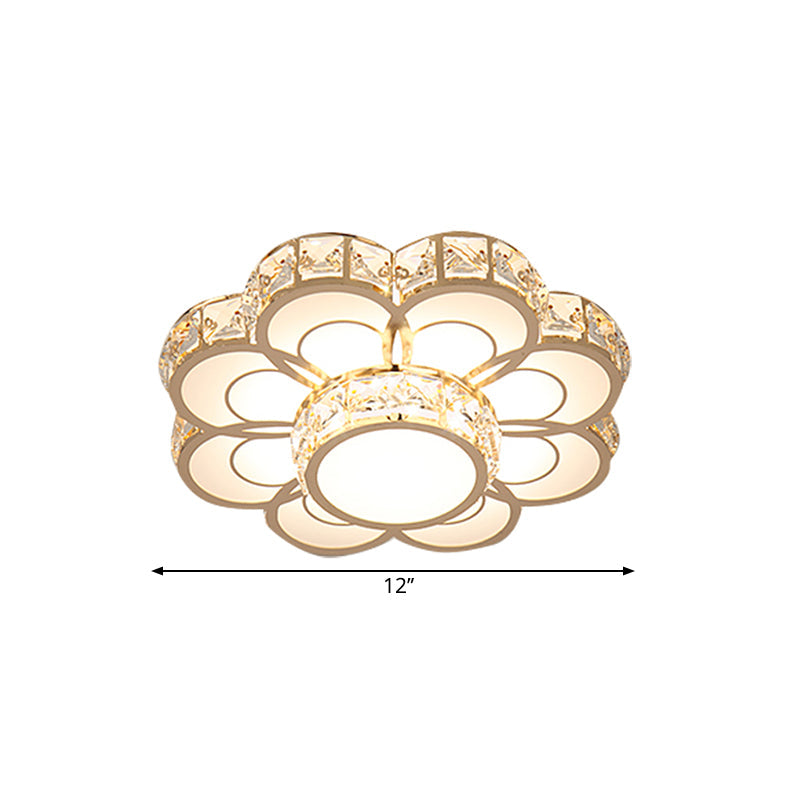 Beveled Crystal Flower Ceiling Light: Simple Led Flush Mount Fixture - 10/12 Width Gold
