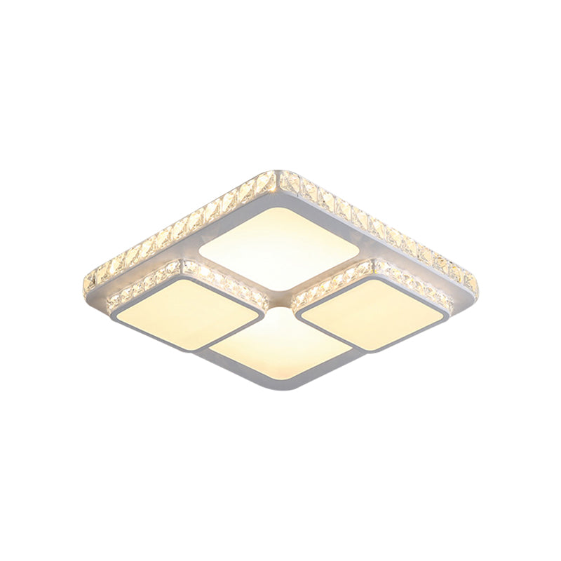 Modern LED Acrylic Ceiling Light: Square Flush Mount Lamp in White with Crystal Accent