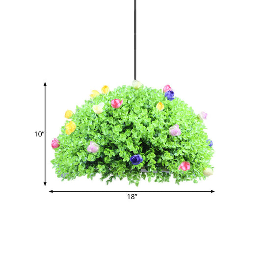 Factory Green Metallic Hanging Lamp Kit With 1-Light Suspension Lighting And Artificial Floral Decor