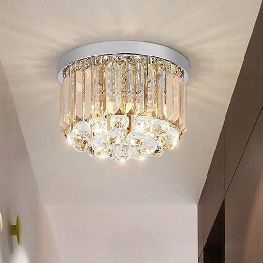 Modern LED Chrome Flush Mount Ceiling Lamp - Crystal Cylinder Light Fixture (8"/12" Dia)