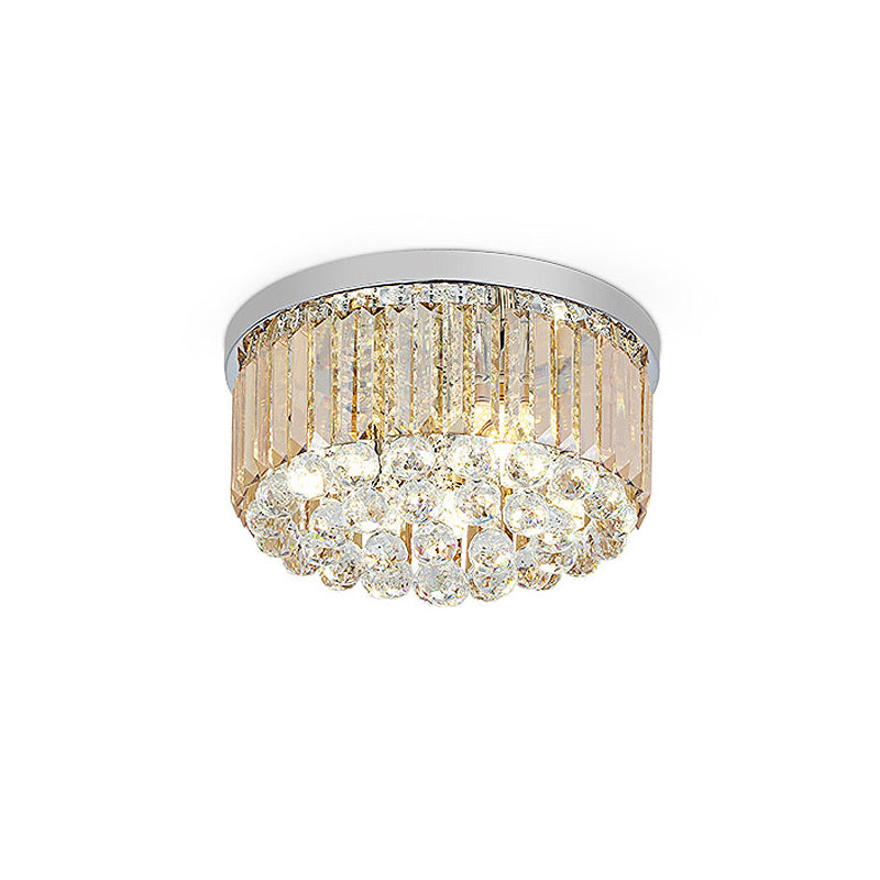 Modern Led Chrome Flush Mount Ceiling Lamp - Crystal Cylinder Light Fixture (8/12 Dia)