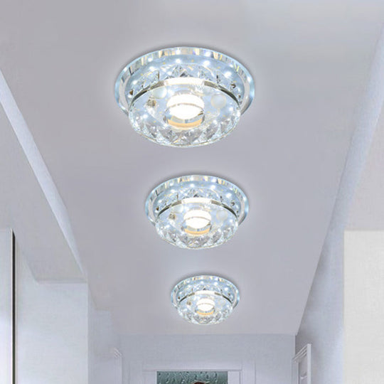 Modern Circular Flush Light Fixture - Clear Crystal LED Hallway Ceiling Lighting in 3 Color Options