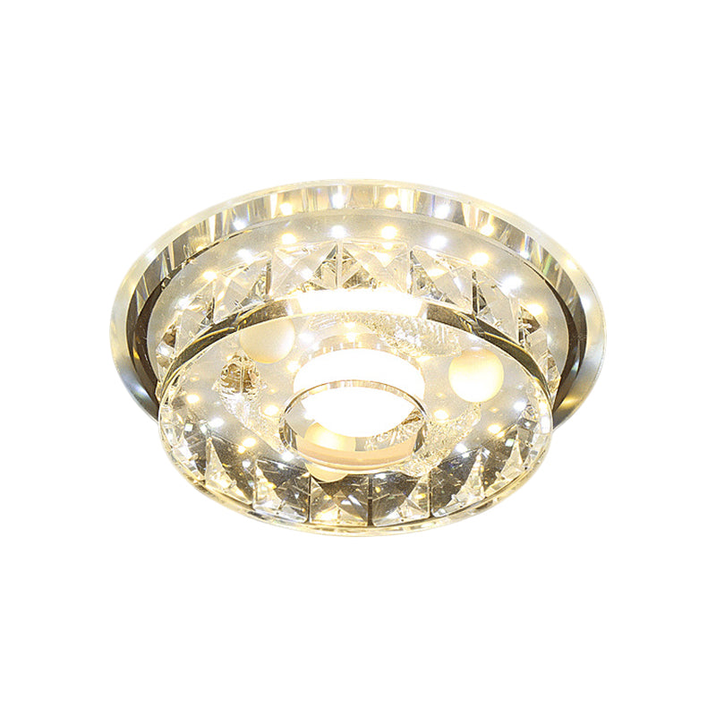 Modern Circular Flush Light Fixture - Clear Crystal LED Hallway Ceiling Lighting in 3 Color Options