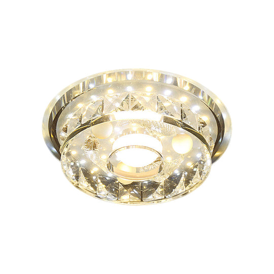 Modern Circular Flush Light Fixture - Clear Crystal LED Hallway Ceiling Lighting in 3 Color Options